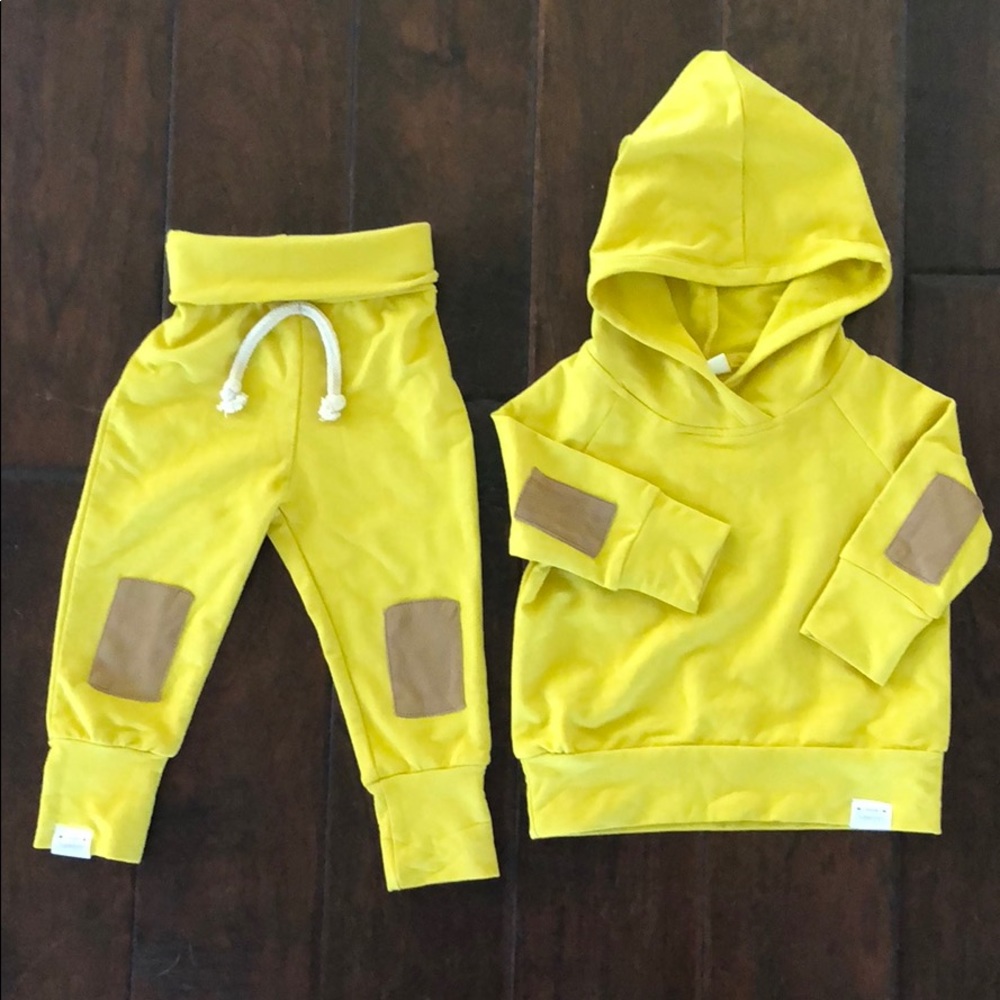 Mustard Yellow Sweatsuit with Suede Patches - 6-12